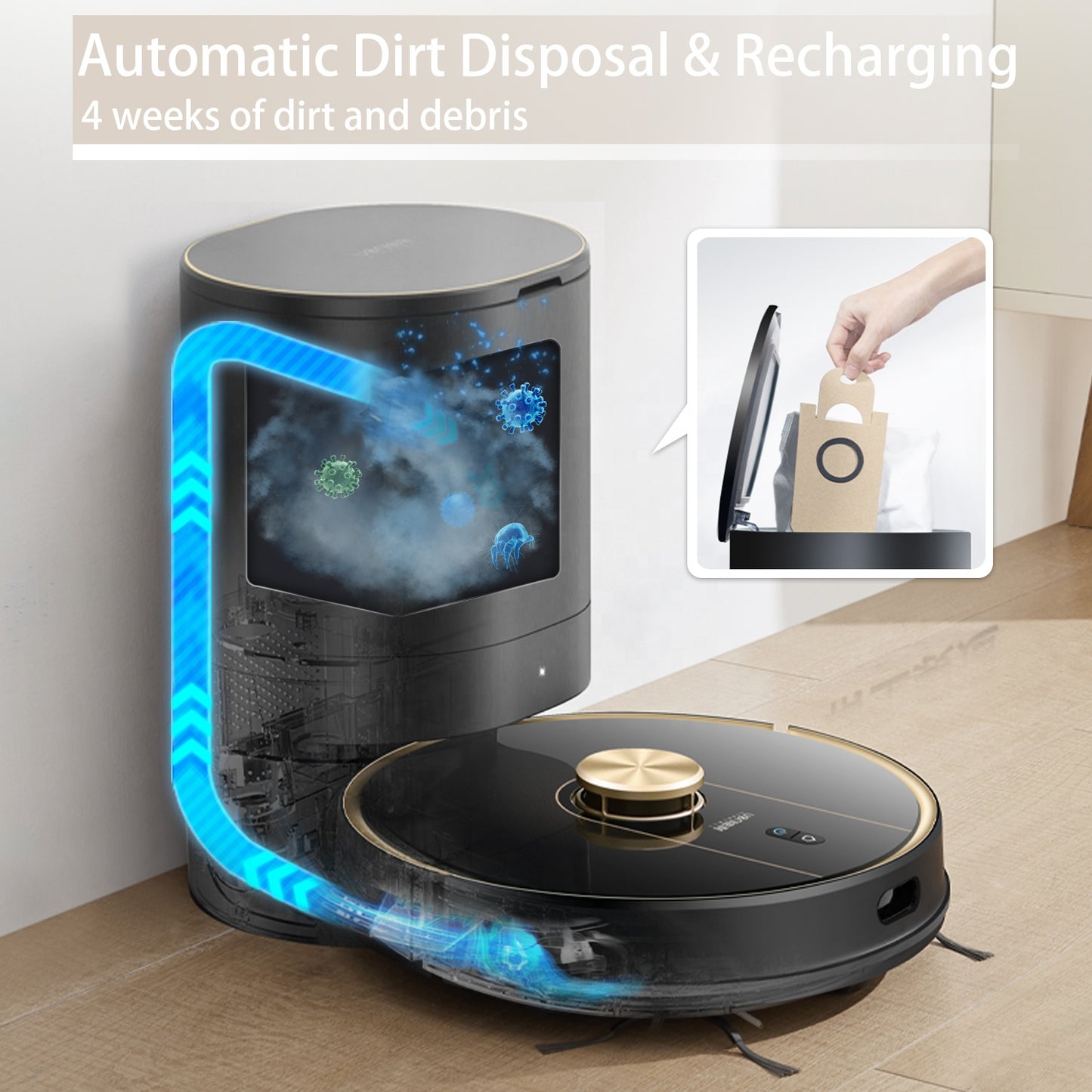 Uoni Robotic Vacuum Cleaner V980 Plus With 4.3L Self-Emptying Dustbin Home