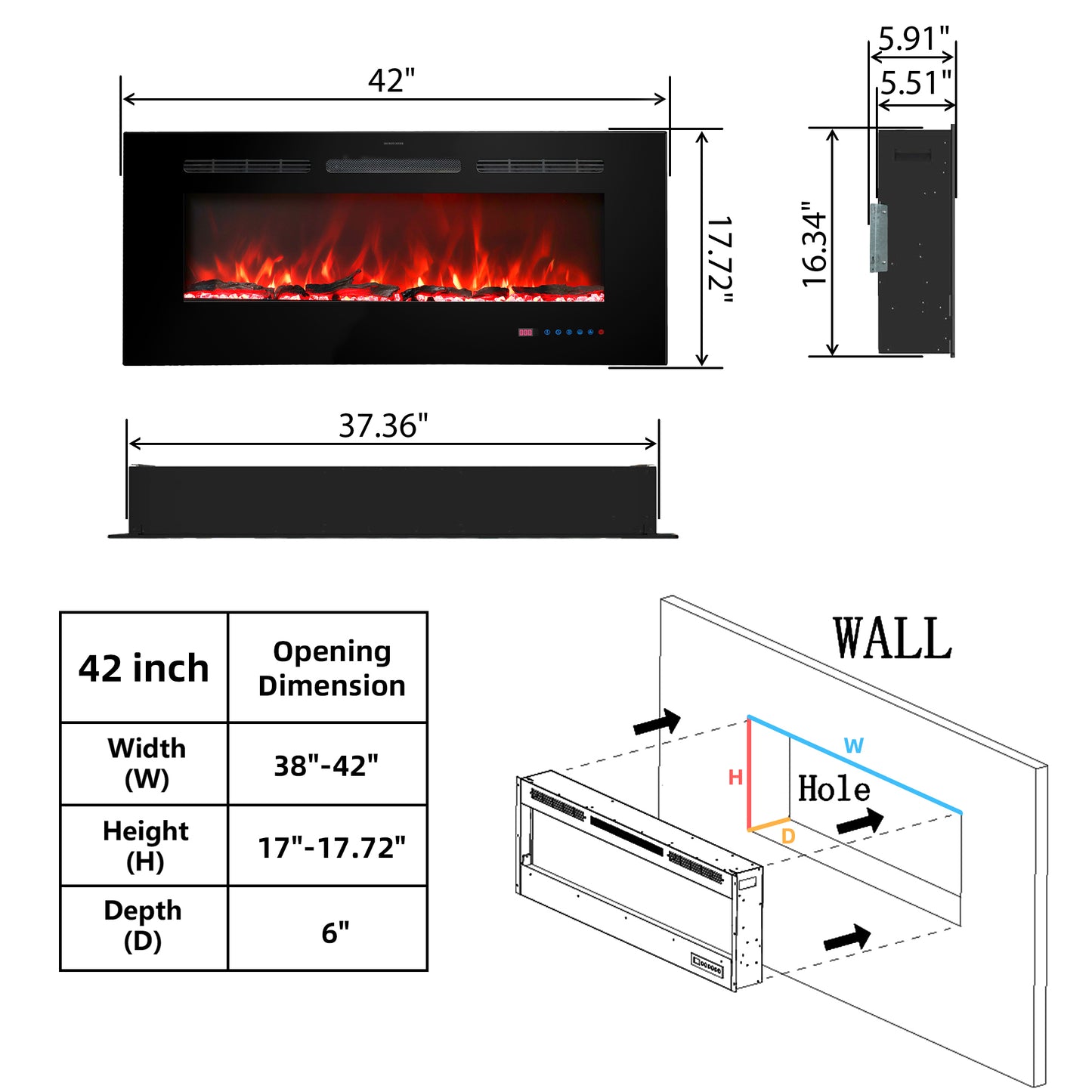 Electric Fireplace Heaters, 42R Inch Luxury Fireplace ,13 Colors