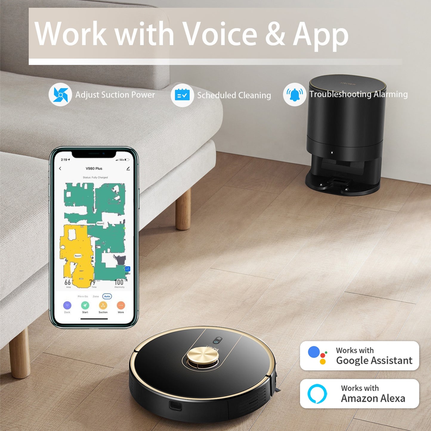 Uoni Robotic Vacuum Cleaner V980 Plus With 4.3L Self-Emptying Dustbin Home