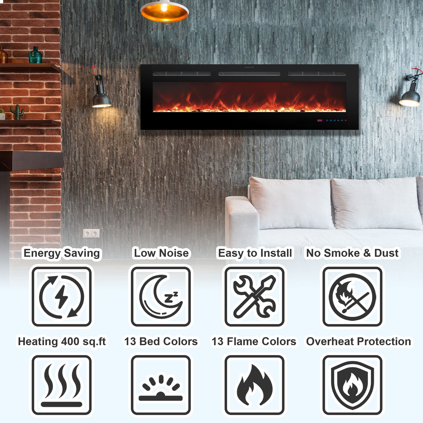 Electric Fireplace Heaters, 42R Inch Luxury Fireplace ,13 Colors